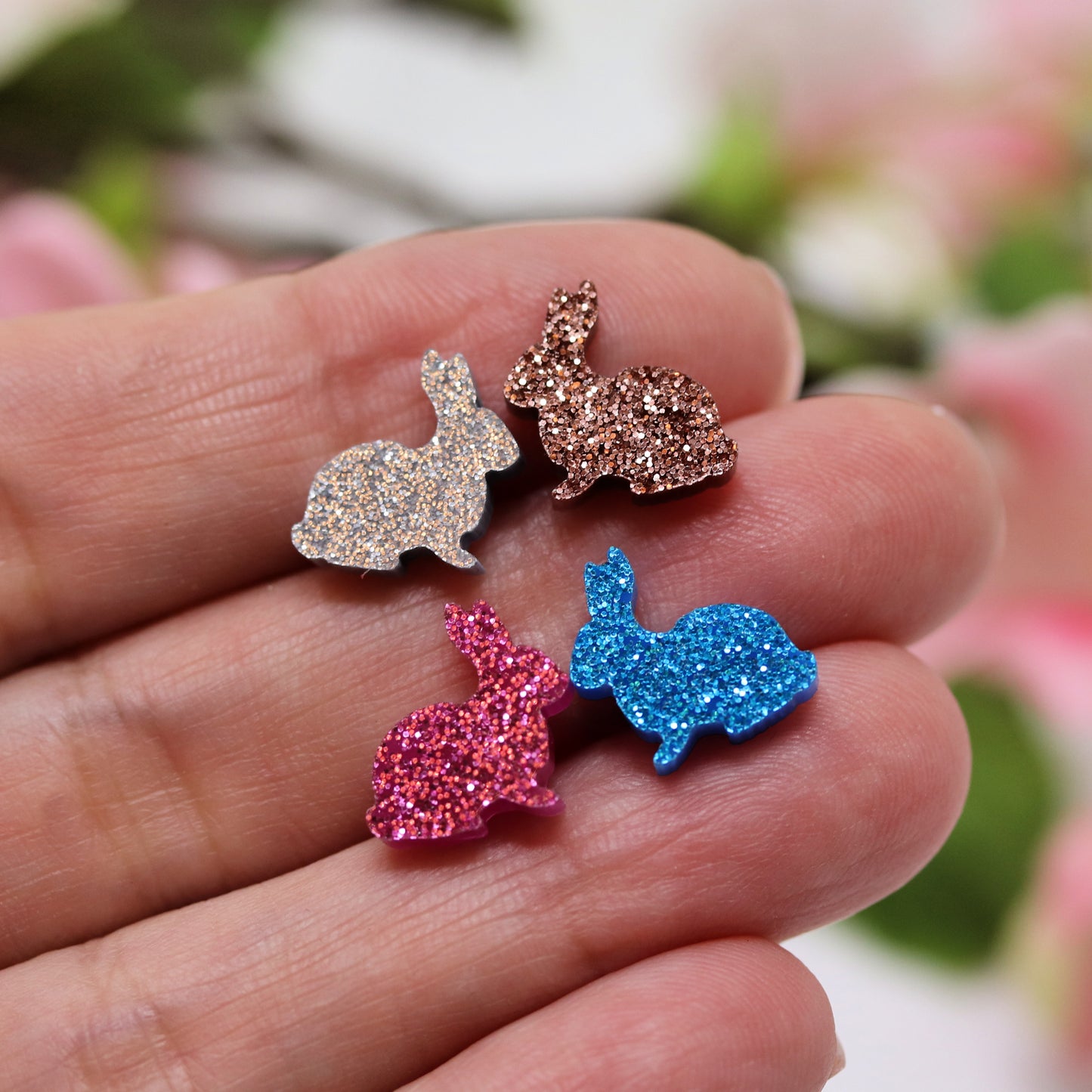 Boucles d'oreilles à tige en forme de lapin pailleté, 12 mm