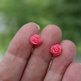 Plastic Post or Invisible Clip On Metal Free Dainty Rose Floral Earrings 6mm