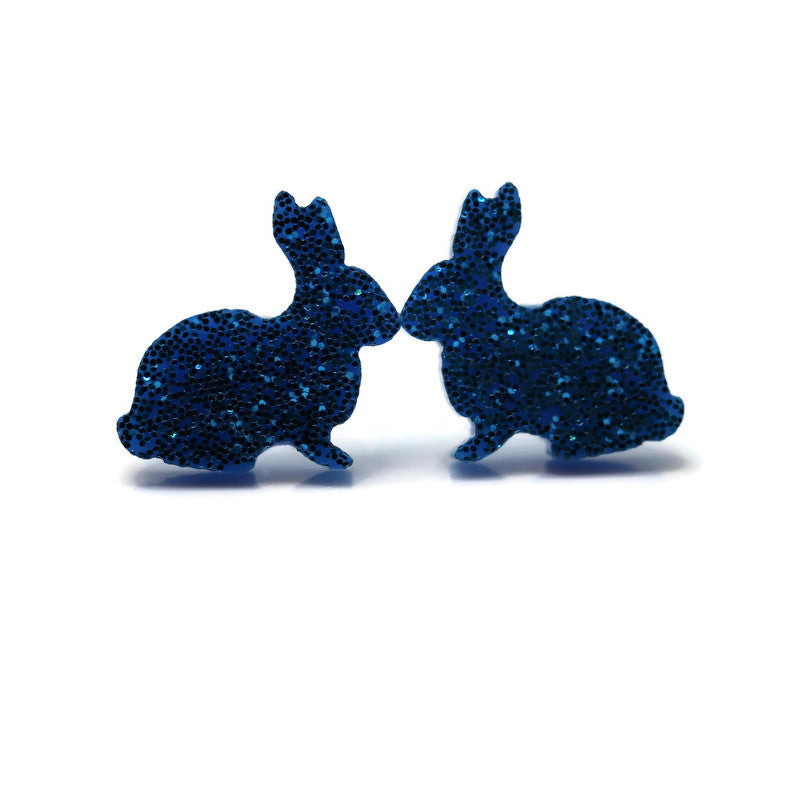 Boucles d'oreilles à tige en forme de lapin pailleté, 12 mm
