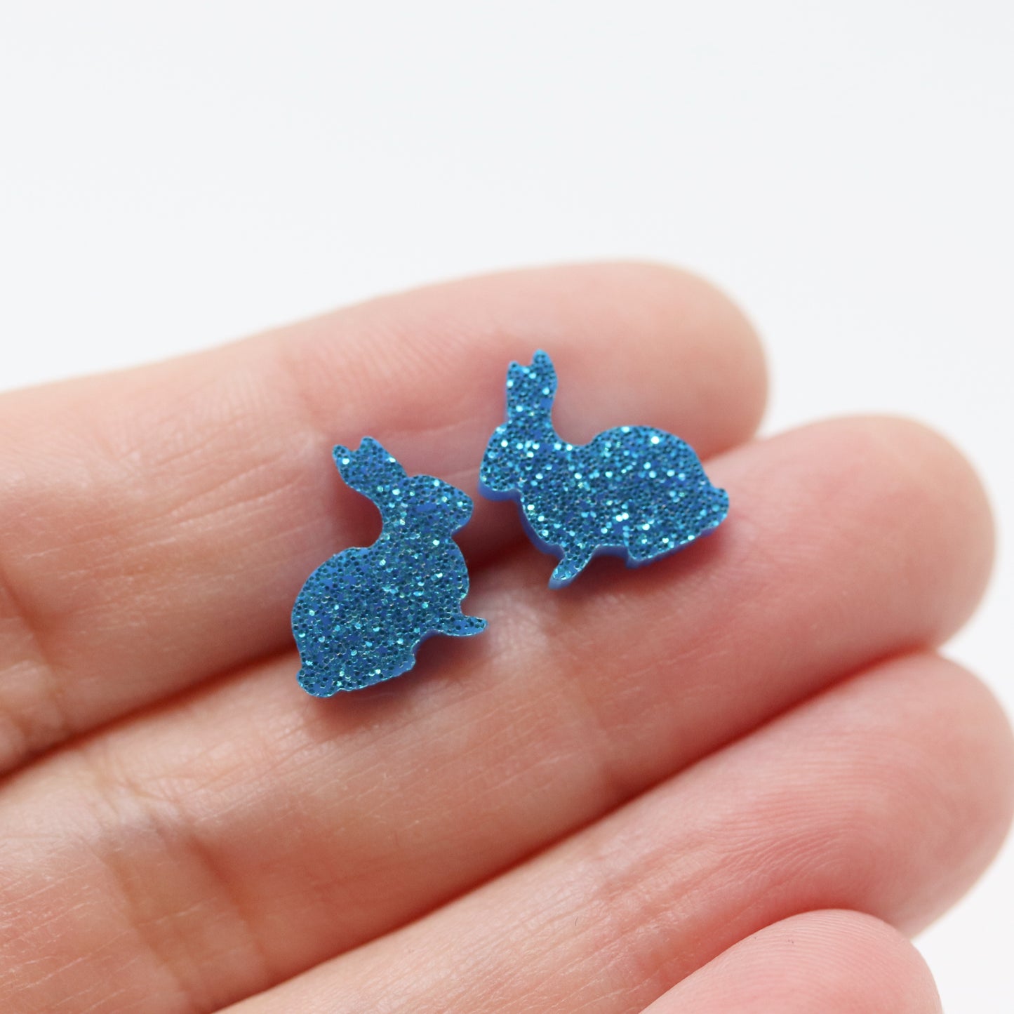 Boucles d'oreilles à tige en forme de lapin pailleté, 12 mm