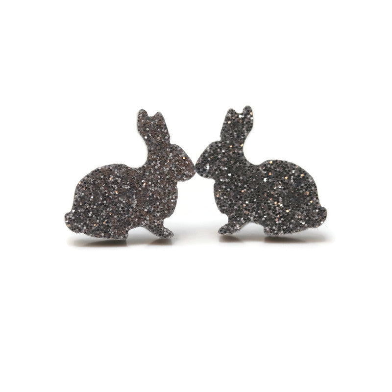 Boucles d'oreilles à tige en forme de lapin pailleté, 12 mm