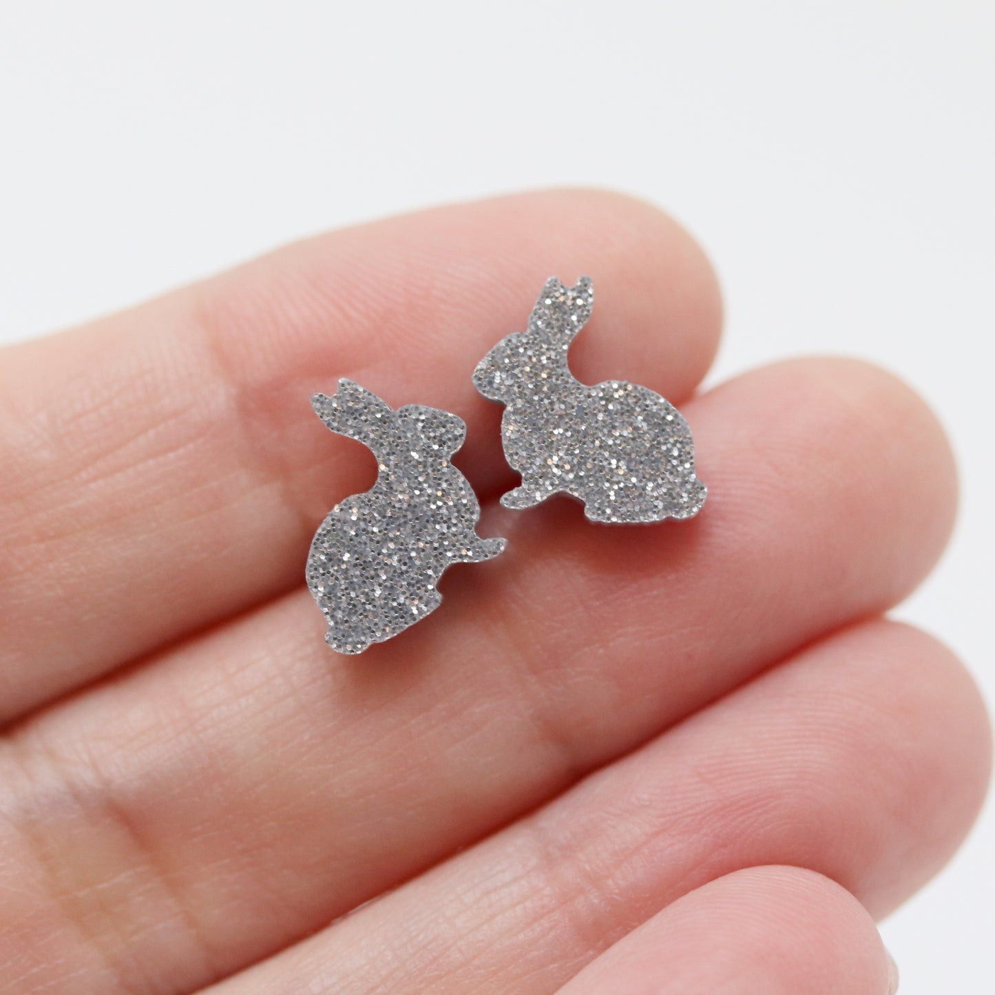 Boucles d'oreilles à tige en forme de lapin pailleté, 12 mm