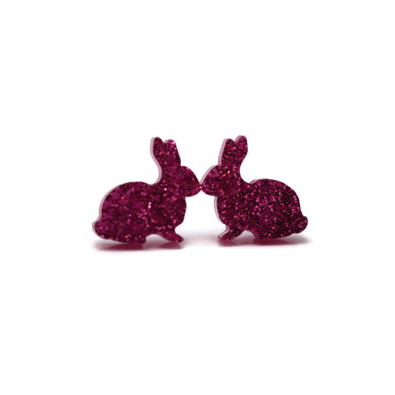 Boucles d'oreilles à tige en forme de lapin pailleté, 12 mm