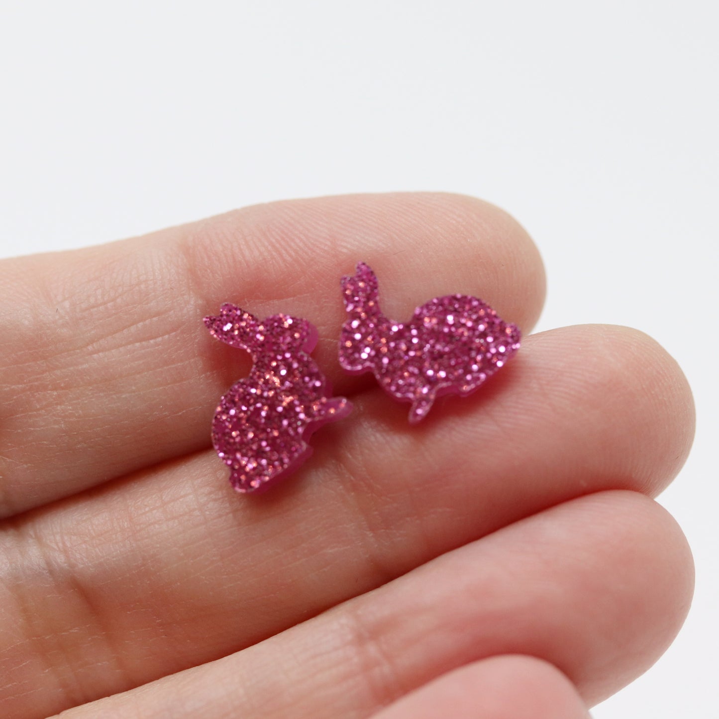 Boucles d'oreilles à tige en forme de lapin pailleté, 12 mm