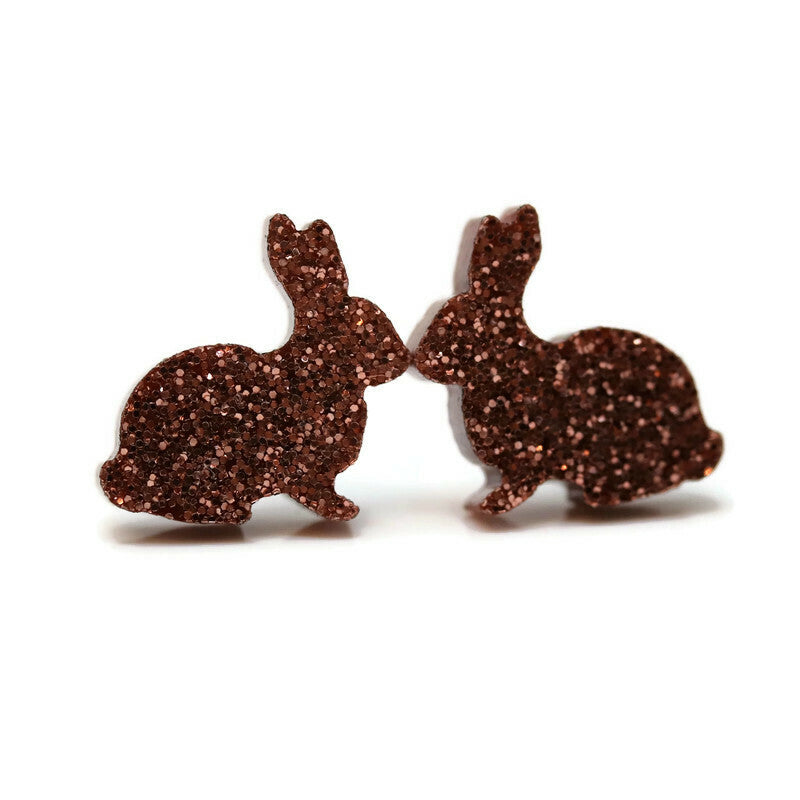 Boucles d'oreilles à tige en forme de lapin pailleté, 12 mm