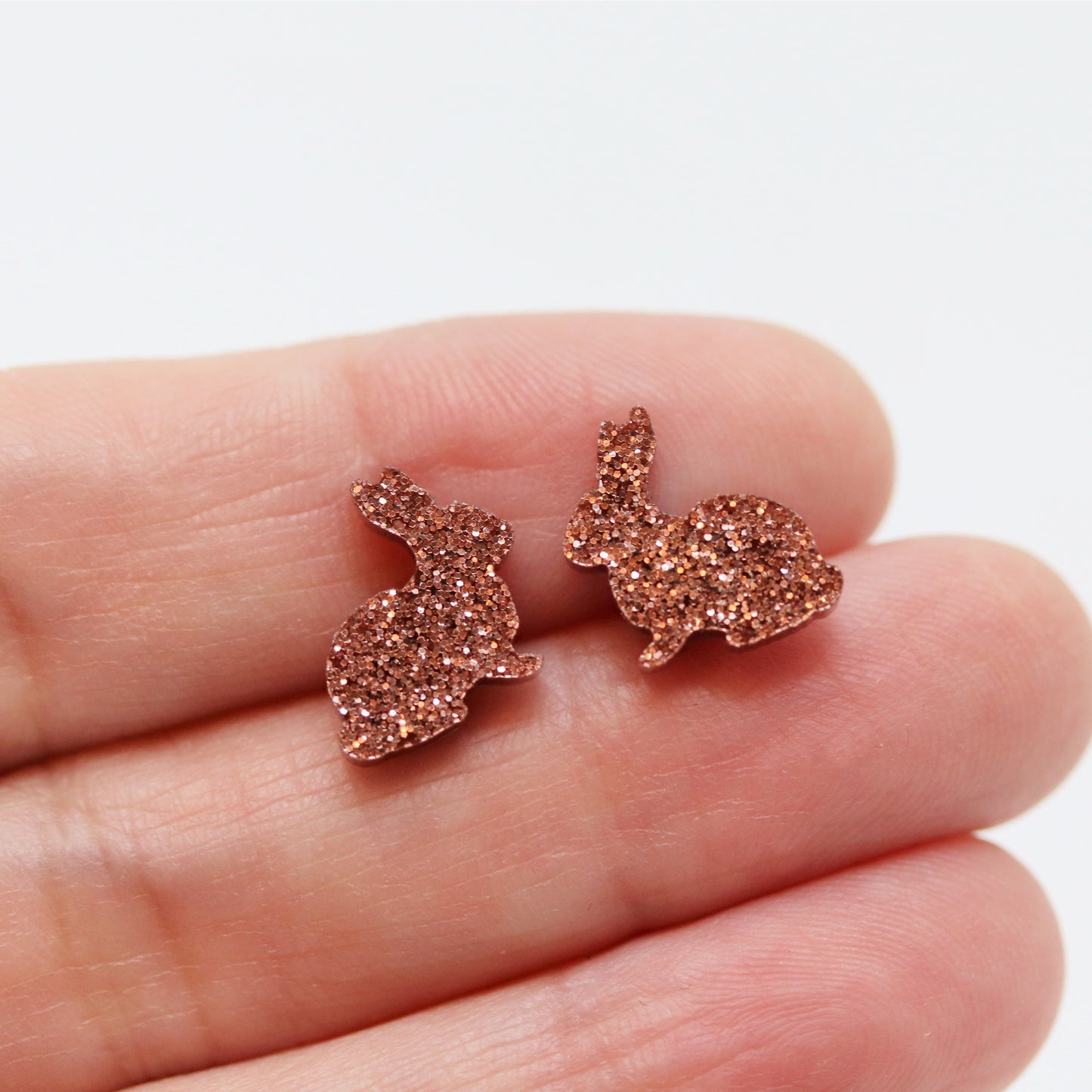 Boucles d'oreilles à tige en forme de lapin pailleté, 12 mm