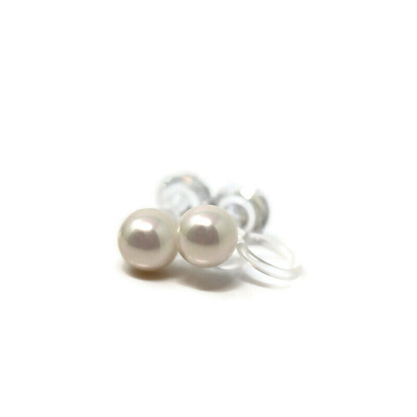 8mm Invisible Clip-On Faux Pearl Earrings - White, Non-Pierced Studs For Sensitive Ears