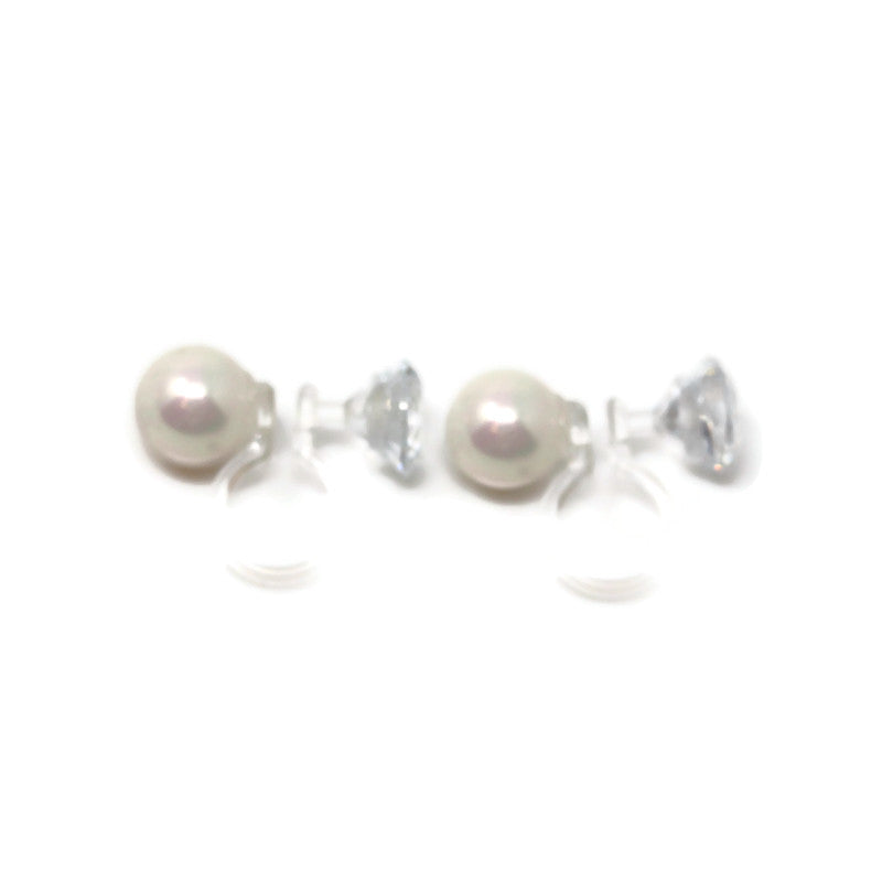 Double Sided Invisible Clip On Shell Pearl and CZ Earrings
