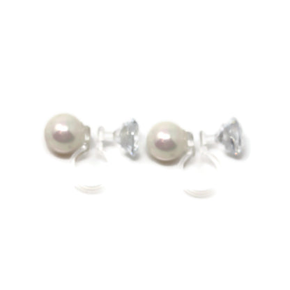 Double Sided Invisible Clip On Shell Pearl and CZ Earrings