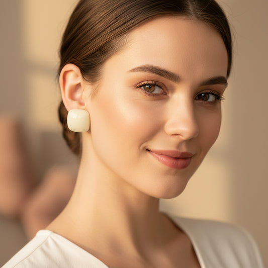 Large Rounded Square Cabochon Stud Earrings