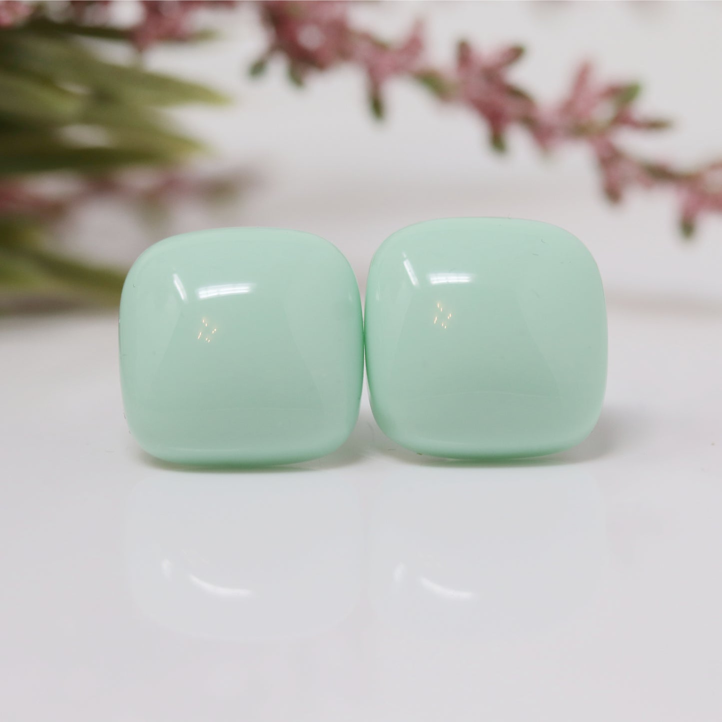 Large Rounded Square Cabochon Stud Earrings