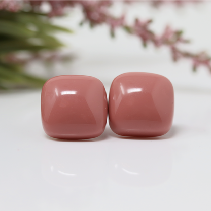 Large Rounded Square Cabochon Stud Earrings