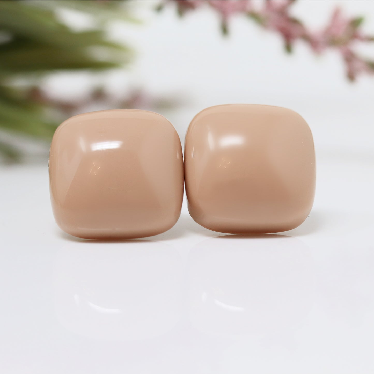 Large Rounded Square Cabochon Stud Earrings