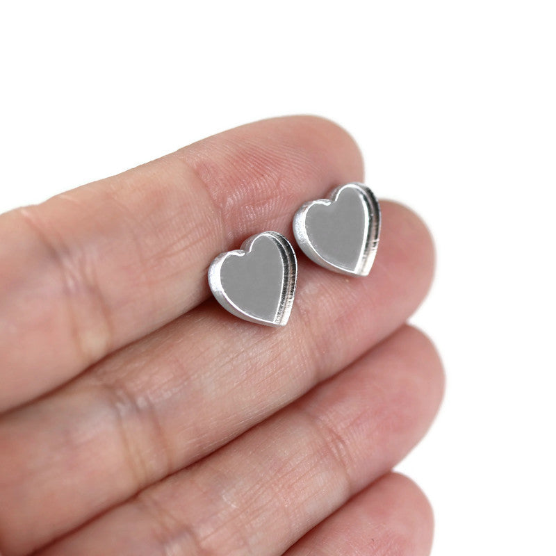 Acrylic Mirror Heart Stud Earrings