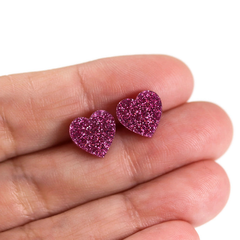 Glitter Heart Stud Earrings