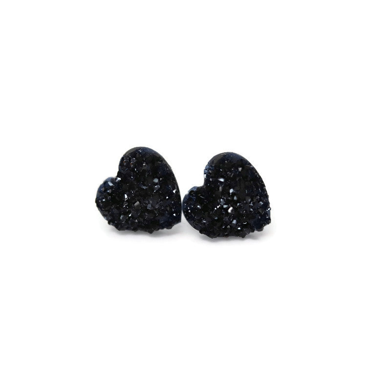 Dainty Faux Druzy Heart Stud Earrings