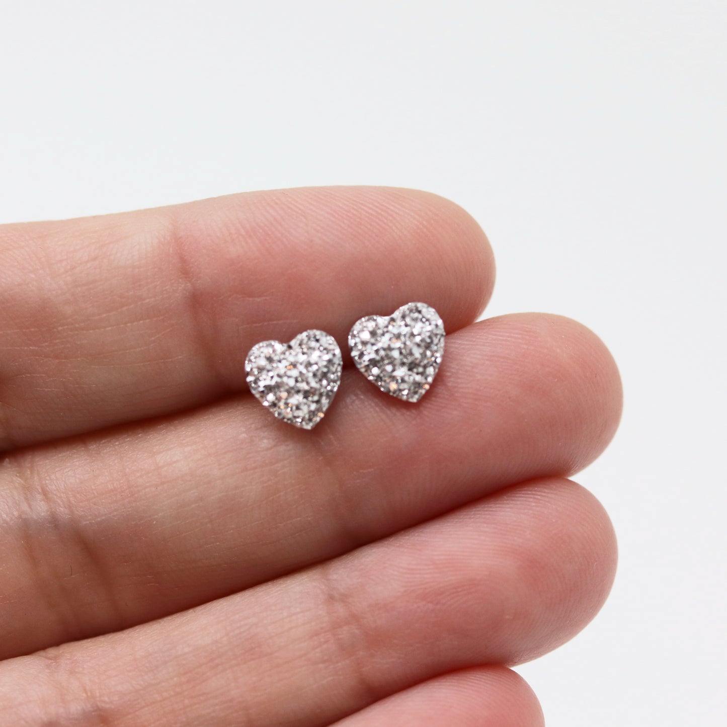 Dainty Faux Druzy Heart Stud Earrings