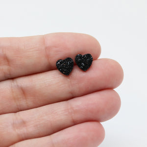Plastic Posts or Invisible Clip On, Dainty Faux Druzy Heart Earrings, 8mm