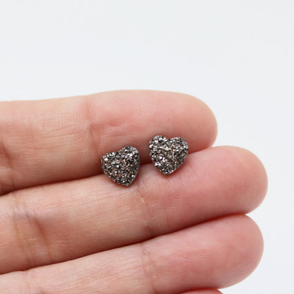 Dainty Faux Druzy Heart Stud Earrings