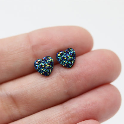 Dainty Faux Druzy Heart Stud Earrings
