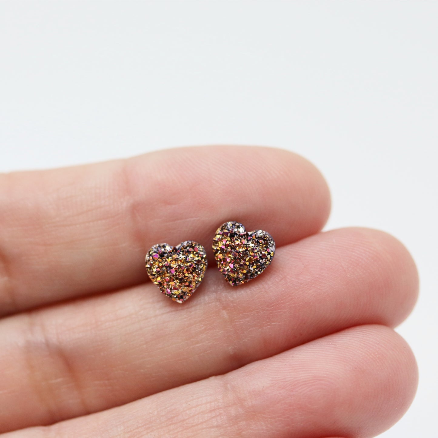 Dainty Faux Druzy Heart Stud Earrings