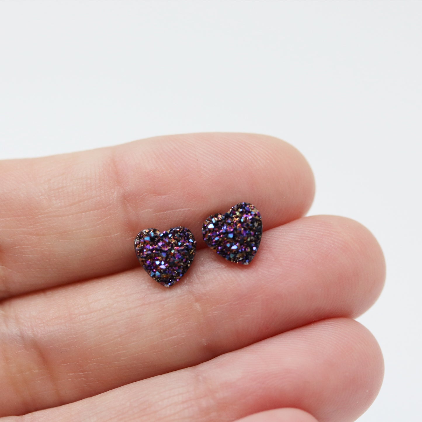 Dainty Faux Druzy Heart Stud Earrings