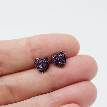 Dainty Faux Druzy Heart Stud Earrings