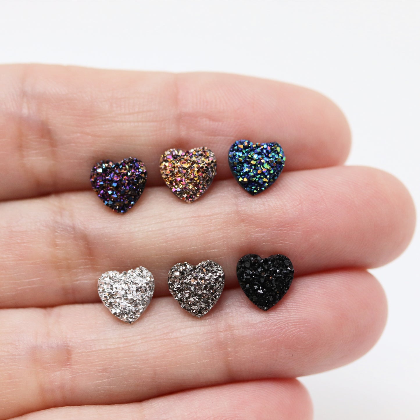 Dainty Faux Druzy Heart Stud Earrings