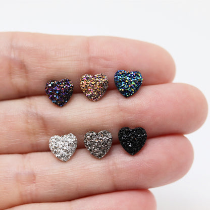 Dainty Faux Druzy Heart Stud Earrings