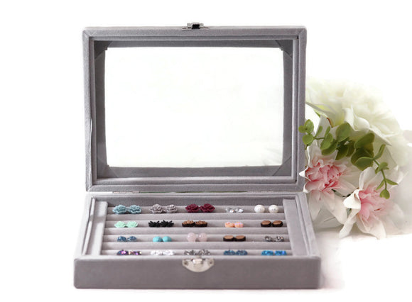 Velvet and Glass Jewelry Storage Case