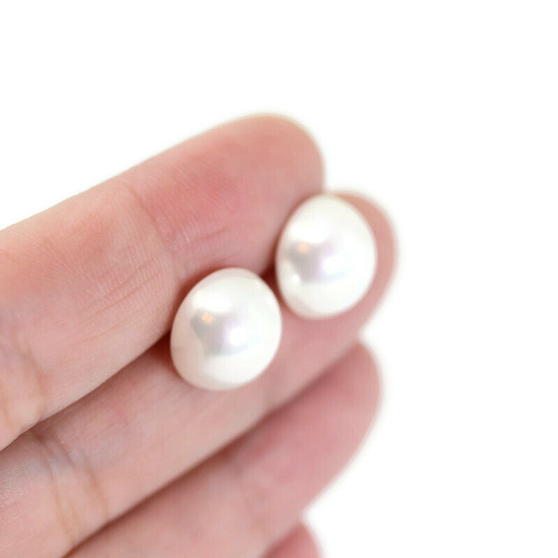 Cabochon (Half Round) Shell Stud Pearl Earrings