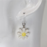 Dangle Earrings, White Daisy