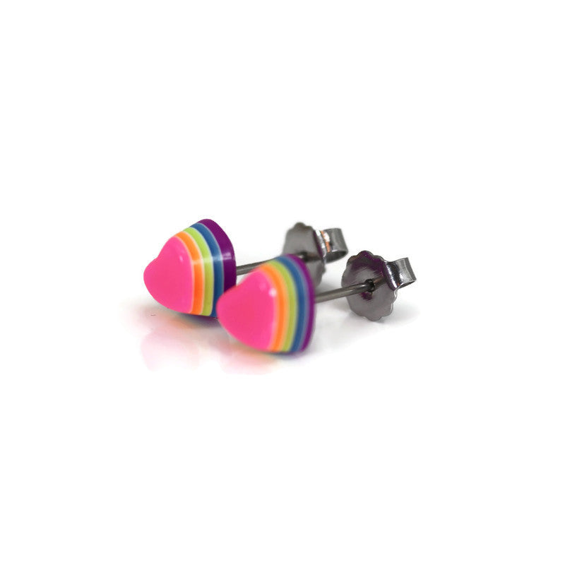Rainbow Heart 3D Dainty Stud Earrings