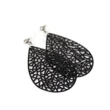Invisible Clip On or Titanium or Plastic Hook Dangle Earrings, Filigree Teardrop, 51mm