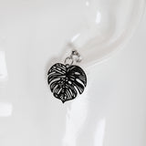 Invisible Clip On or Titanium or Plastic Hook Dangle Earrings, Metal Dainty Monstera Leaf