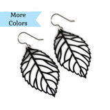 Invisible Clip On or Titanium or Plastic Hook Dangle Earrings, Metal Leaf Cut Out, 58mm
