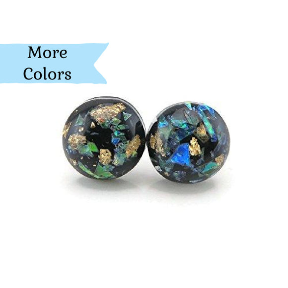 Plastic Post or Invisible Clip On Foil Filled Cabochon Earrings 12mm
