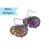 Invisible Clip On or Titanium or Plastic Hook Dangle Earrings, Rainbow Metal Designs