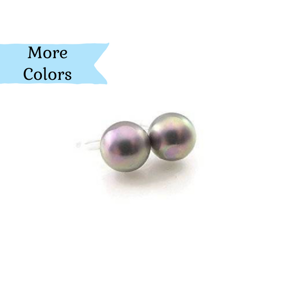 8mm Plastic Post or Invisible Clip On, Metal Free Shell Pearl Earrings