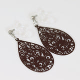 Invisible Clip On or Titanium or Plastic Hook Dangle Earrings, Dainty Filigree Teardrop, 42mm
