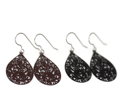 Filigree Teardrop Dangle Earrings - 2 Colors