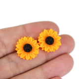 Plastic Post or Invisible Clip On Sunflower Earrings 15mm