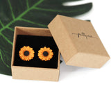 Plastic Post or Invisible Clip On Sunflower Earrings 15mm