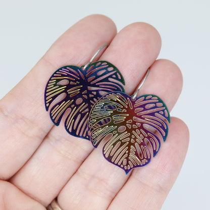 Rainbow Iridescent Metal Dangle Earrings