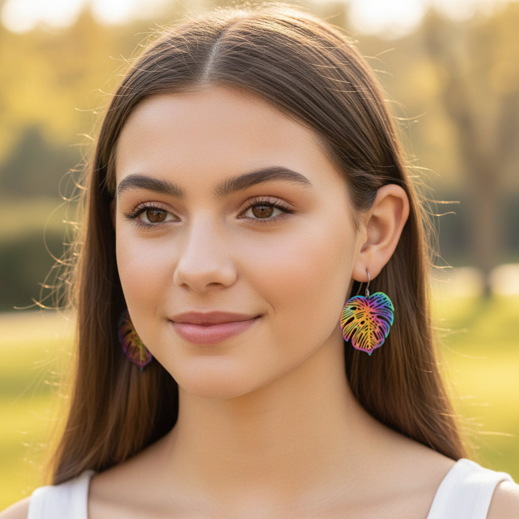 Rainbow Iridescent Metal Dangle Earrings