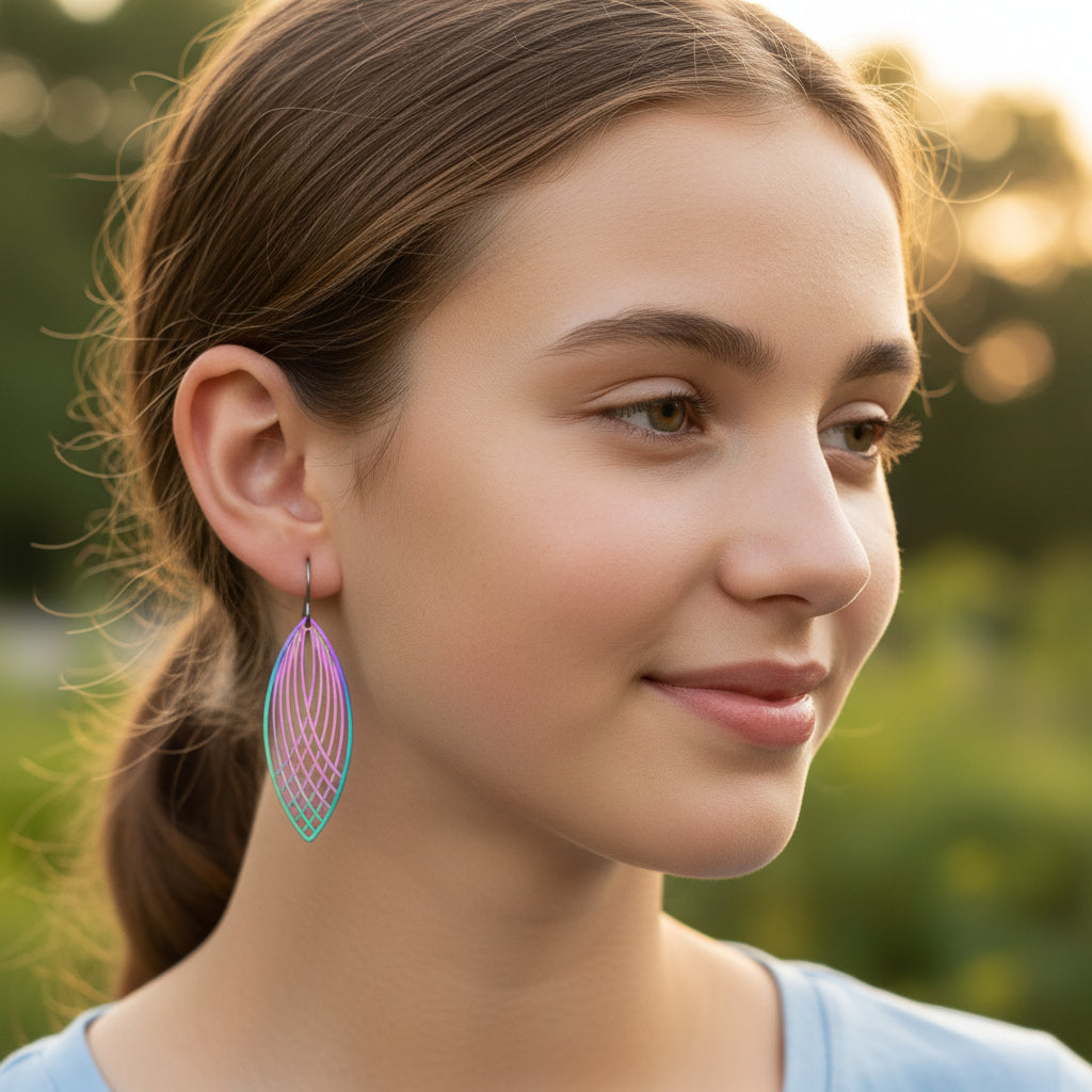 Rainbow Iridescent Metal Dangle Earrings