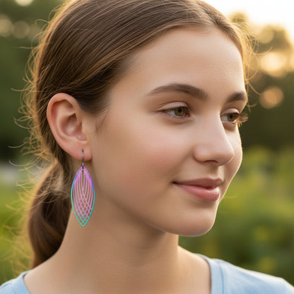 Rainbow Iridescent Metal Dangle Earrings