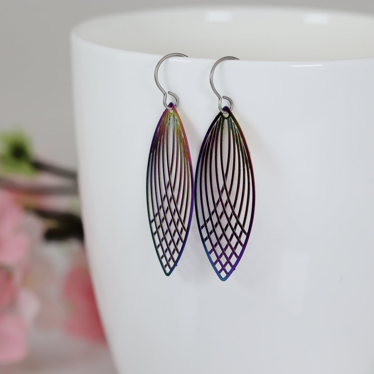 Rainbow Iridescent Metal Dangle Earrings