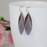 Invisible Clip On or Titanium or Plastic Hook Dangle Earrings, Rainbow Metal Designs