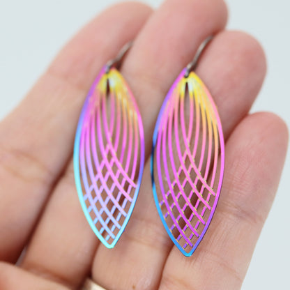 Rainbow Iridescent Metal Dangle Earrings